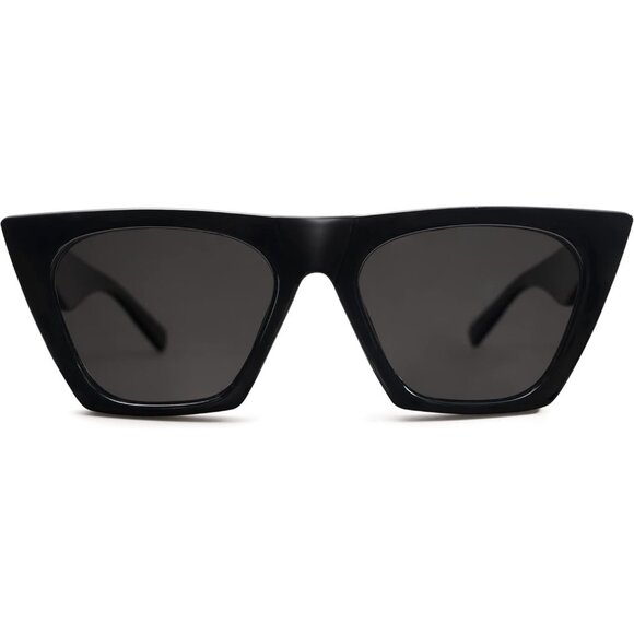 🆕Women Black Polarized Cateye Oversized Square Trendy Sunglasses All Black - Picture 2 of 5